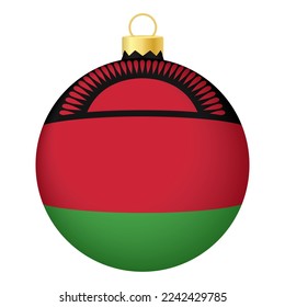 Christmas tree ball with Malawi flag. Icon for Christmas holiday
