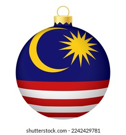 Christmas tree ball with Malaysia flag. Icon for Christmas holiday