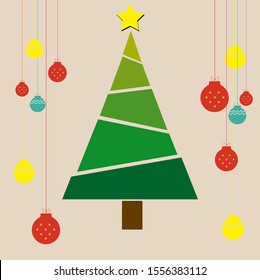 Christmas tree with  ball on light background, Christmas card with green pine,tree pine,vector design with colorful graphic vector