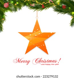 Christmas tree. Ball. Orange star. Merry christmas!