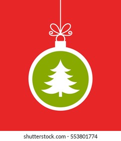 Christmas tree ball ornament on red background illustration