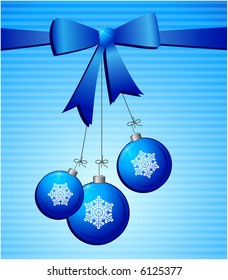 Christmas tree ball ornaments with blue bow - vector illustration