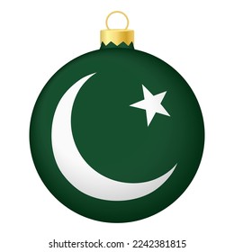 Christmas tree ball with Pakistan flag. Icon for Christmas holiday