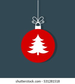 Christmas tree ball red ornament on blue background