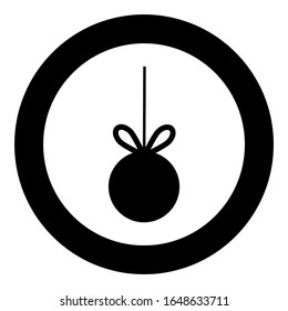 Christmas tree ball with ribbon bow for advertising Big sale concept icon in circle round black color vector illustration flat style image