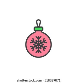 Christmas tree ball with snowflake line icon, filled outline vector sign, linear colorful pictogram isolated on white. logo illustration