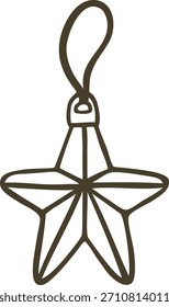Árbol de Navidad bola estrella forma de juguete Vector doodle ilustración. Decoración festiva tradicional de las vacaciones de invierno del feliz año Nuevo y de las Navidades felices. Colgante bulbo arte de línea aislado en el fondo blanco