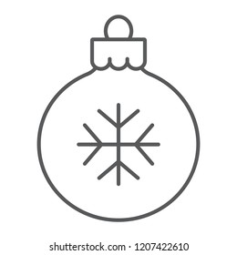 Christmas tree ball thin line icon, xmas and decoration, bauble sign, vector graphics, a linear pattern on a white background, eps 10.