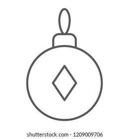 Christmas tree ball thin line icon, xmas and decoration, bauble sign, vector graphics, a linear pattern on a white background, eps 10.