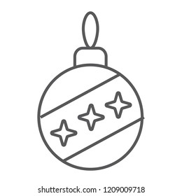 Christmas tree ball thin line icon, xmas and decoration, bauble sign, vector graphics, a linear pattern on a white background, eps 10.