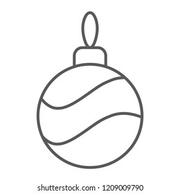 Christmas tree ball thin line icon, xmas and decoration, bauble sign, vector graphics, a linear pattern on a white background, eps 10.