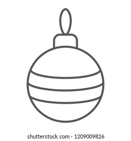 Christmas tree ball thin line icon, xmas and decoration, bauble sign, vector graphics, a linear pattern on a white background, eps 10.