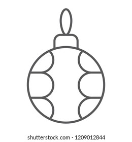 Christmas tree ball thin line icon, xmas and decoration, bauble sign, vector graphics, a linear pattern on a white background, eps 10.