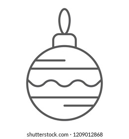 Christmas tree ball thin line icon, xmas and decoration, bauble sign, vector graphics, a linear pattern on a white background, eps 10.