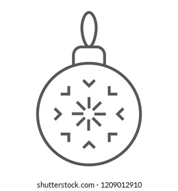 Christmas tree ball thin line icon, xmas and decoration, bauble sign, vector graphics, a linear pattern on a white background, eps 10.