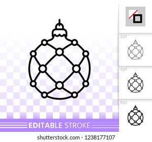 Christmas Tree Ball thin line icon. Outline sign of sphere. Bulb linear pictogram different stroke width. New year simple vector transparent symbol. Xmas Tree toy editable stroke icon without fill