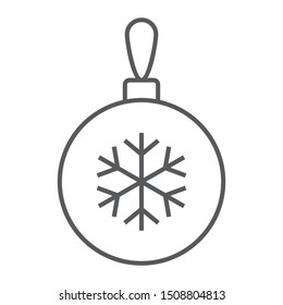 Christmas tree ball thin line icon, party and new year, glass toy sign, vector graphics, a linear pattern on a white background, eps 10.