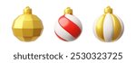 Christmas tree ball toy decorations vector set. Traditional glossy golden, red ornamental balls realistic collection. Classic festive holiday decor bright sphere toy with loop for hanged isolated