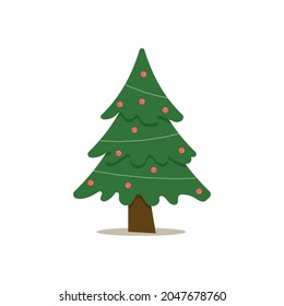 Christmas tree with tree ball and tree toy. Flat vector illustration