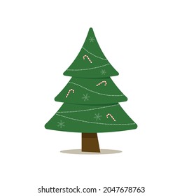 Christmas tree with tree ball and tree toy. Flat vector illustration