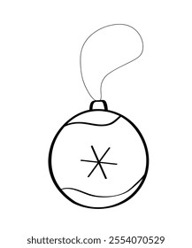 Christmas tree ball toy. Vector illustration of a doodle icon is a festive decoration. Isolate on a white background.