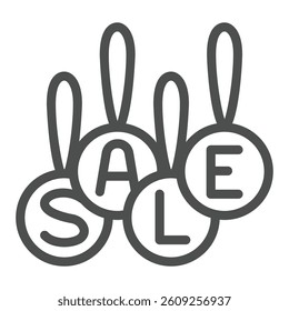 Christmas tree ball toys with letter line icon, black friday concept. Vector graphics. Winter sale decoration, shopping sign on white background, outline style icon for mobile or web design