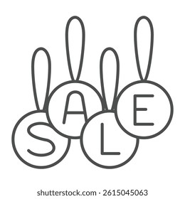 Christmas tree ball toys with letter thin line icon, black friday concept. Vector graphics. Winter sale decoration, shopping sign on white background, outline style icon for mobile or web design