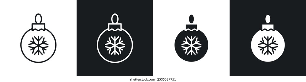 Christmas tree ball vector icon set in black and white. EPS 10 illustration