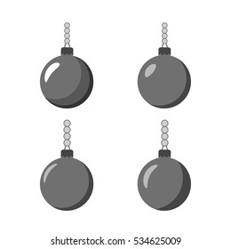 Christmas tree ball witn chain icons set. Gray baubles decoration, isolated on white background. Symbol of Happy New Year, Xmas holiday celebration, winter. Flat design for card. Vector illustration
