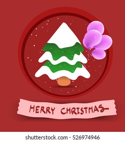 Christmas tree and balloon on red background