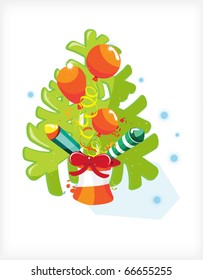 Christmas Tree and  with balloons, fireworks
