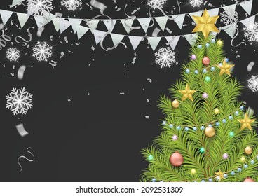 Árbol de Navidad con globos, día de compras simple y limpio. OFERTA ESPECIAL Venta de cena. comprar en línea. Feliz año nuevo
