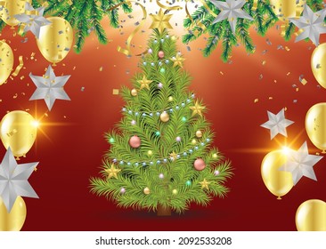 Christmas Tree With balloons, simple and clean shopping day. SPECIAL OFFER Supper sale. shopping online. Happy new year