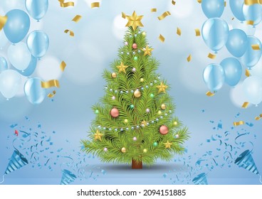 Christmas Tree With balloons, simple and clean shopping day. SPECIAL OFFER Supper sale. shopping online. Happy new year