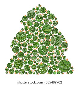 Christmas tree of Christmas balls .Card poster banner. Vector illustration.