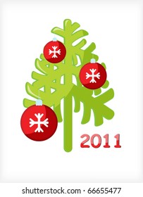 Christmas tree balls decorated with white snowflakes