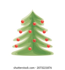 árbol de navidad con bolas y icono plano