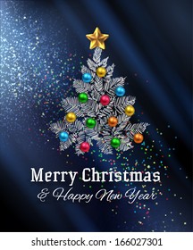 Christmas Tree with Balls and Gifts, vector design.