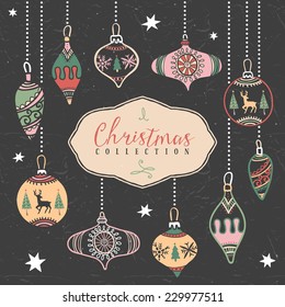 Christmas tree balls. Hand drawn illustration. Design elements.