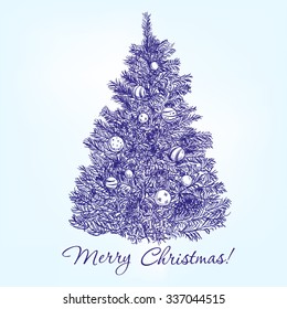 christmas tree  with balls hand drawn vector llustration  realistic  sketch