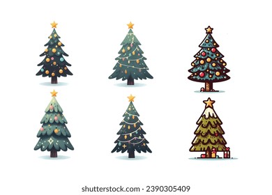 christmas tree with christmas balls. Merry Christmas watercolors christmas tree  on white background