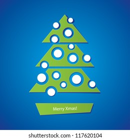 christmas tree with balls on blue background