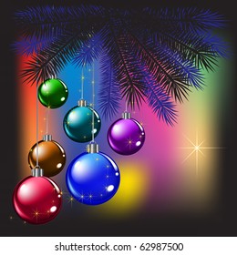 Christmas tree and balls on a colored background