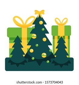 christmas tree balls present isolated on white background