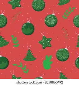 Christmas tree balls seamless pattern. Flat vector illustration.