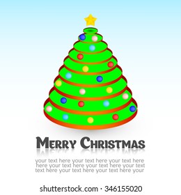 Christmas tree with balls and star. Christmas card.