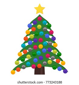 Christmas tree with Christmas balls and a star on the top. Vector illustration.
