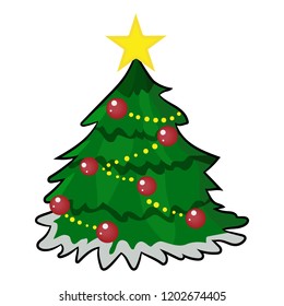 Christmas tree with balls and a star. Vector illustration.