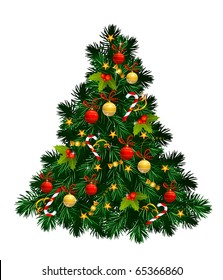 Christmas tree with balls, stars, candies
