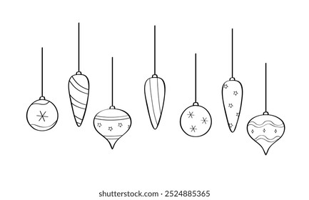 Christmas tree balls toys. Vector illustration of a doodle icon is a festive decoration. Isolate on a white background.
